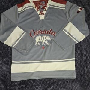 Vintage Canada Hockey Jersey Niagara Falls 1867 Polar Bear Lace Up Grey Large #5